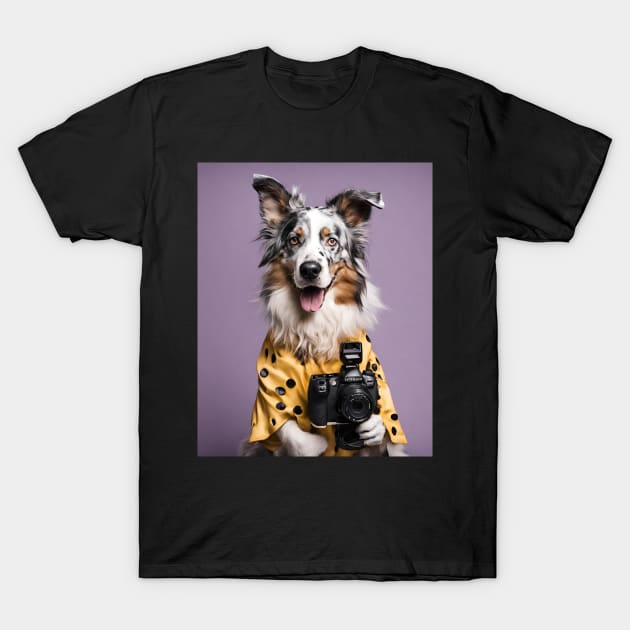 Bad AI photographer dog | Australian Shepherd T-Shirt T-Shirt by Rainbow Kin Wear